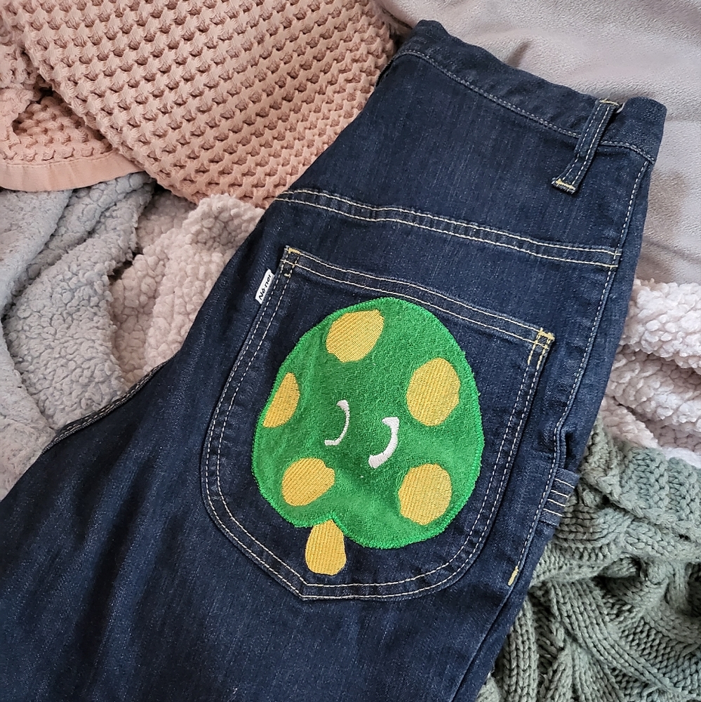 Issey miyake ne net jeans girls green mushroom super high waist